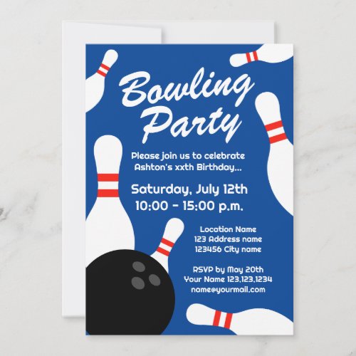 Modern bowling Birthday party invitation template