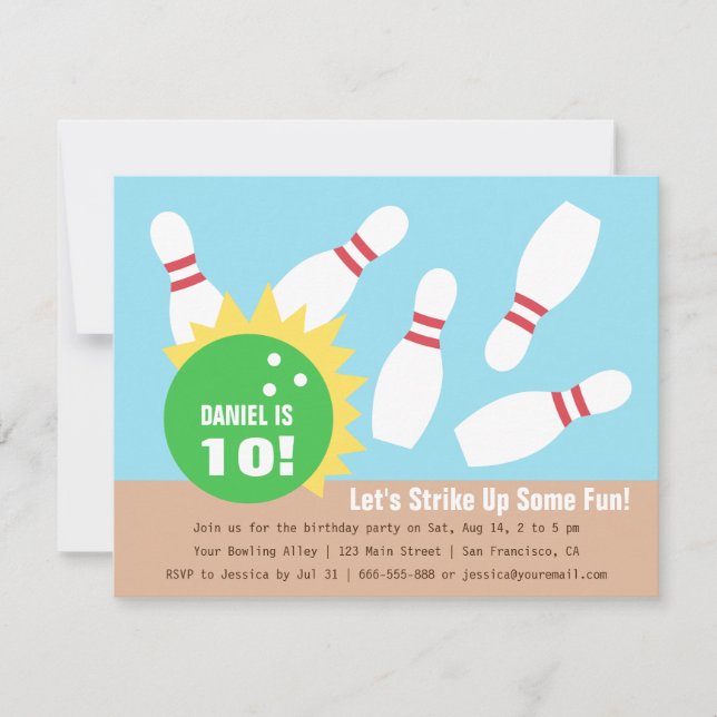 Modern Bowling Birthday Party Invitations (Front)