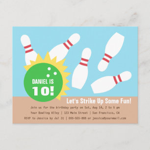 Modern Bowling Birthday Party Invitations