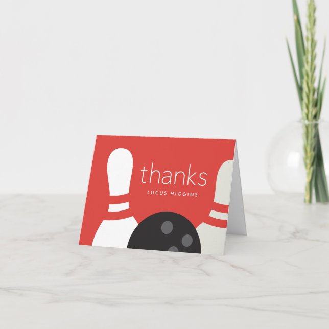 Modern Bowling Birthday Party  Thank You Card (Front)
