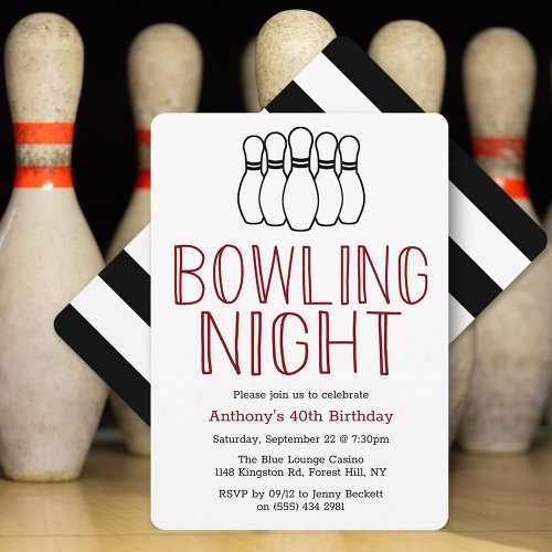 Modern Bowling Night Birthday Party Invitation