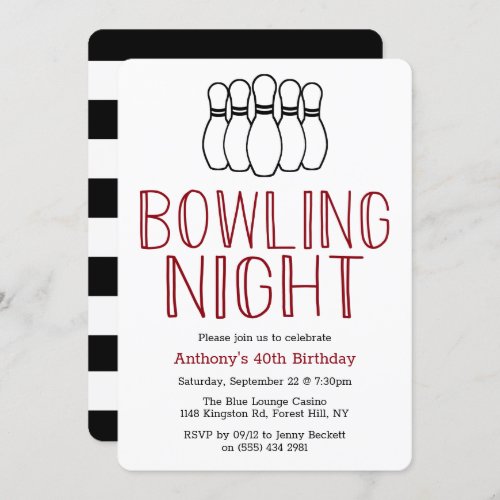 Modern Bowling Night Birthday Party Invitation