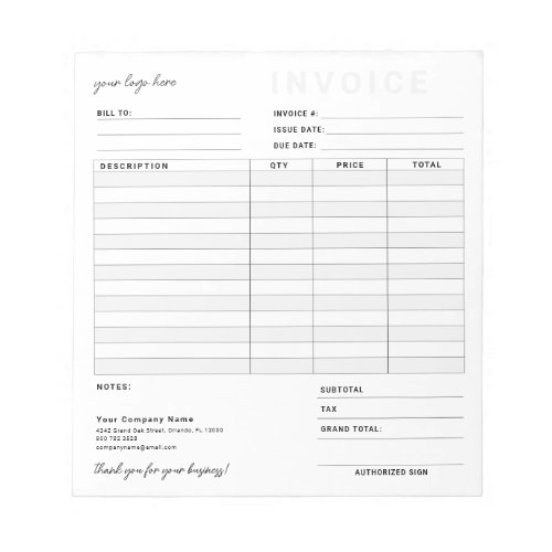 Modern Box Business Invoice Order Sales Receipt Notepad