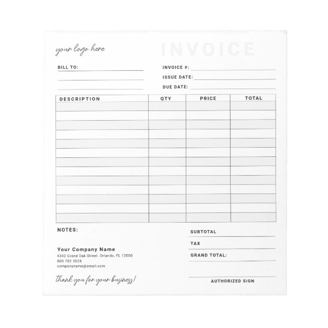 Modern Box Business Invoice Order Sales Receipt Notepad (Front)