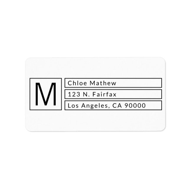 Modern Box Monogram b&w Return Address Label (Front)