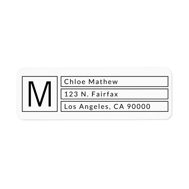 Modern Box Monogram b&w Return Address Label (Front)
