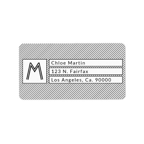 Modern Box Monogram bw Striped Return Address 2 Label