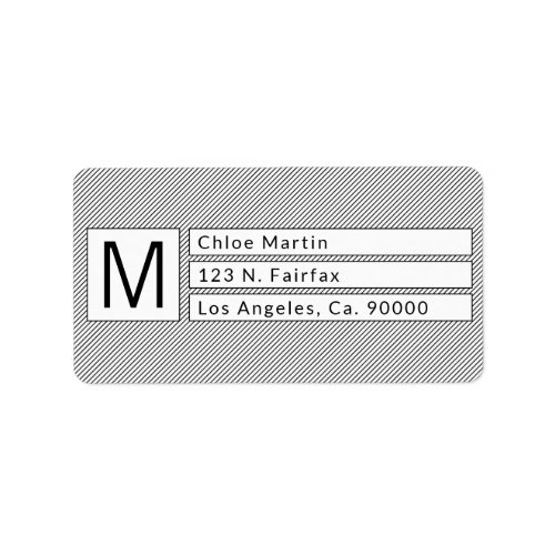 Modern Box Monogram bw Striped Return Address Label