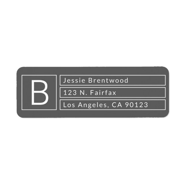 Modern Box Monogram Grey & White Return Address Label (Front)