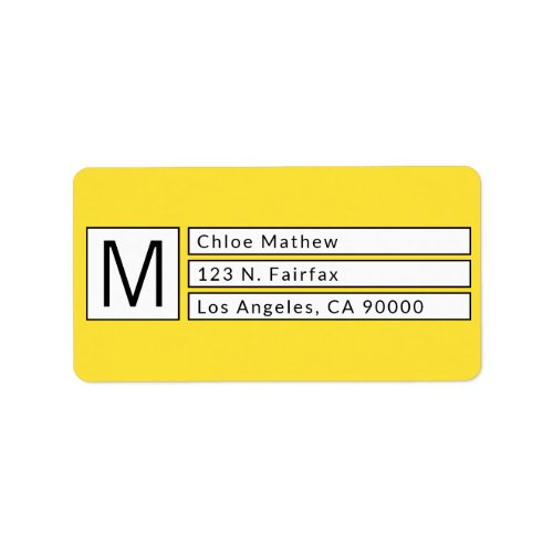 Modern Box Monogram Yellow bw Return Address Label