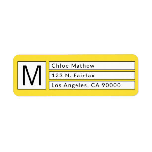 Modern Box Monogram Yellow, b&w Return Address Label