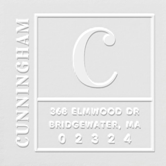 Modern Box with Family Monogram Return Address Embosser (Design)