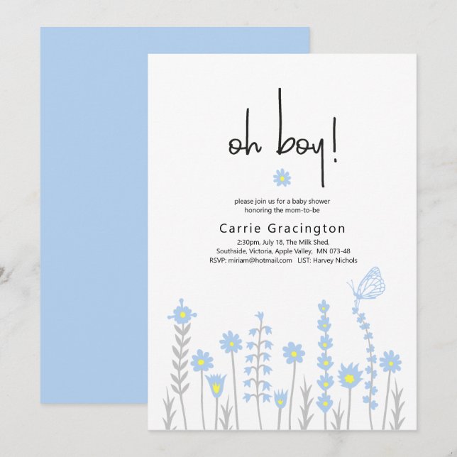 Modern Boy Baby Pastel Blue Shower Party  Invitation (Front/Back)