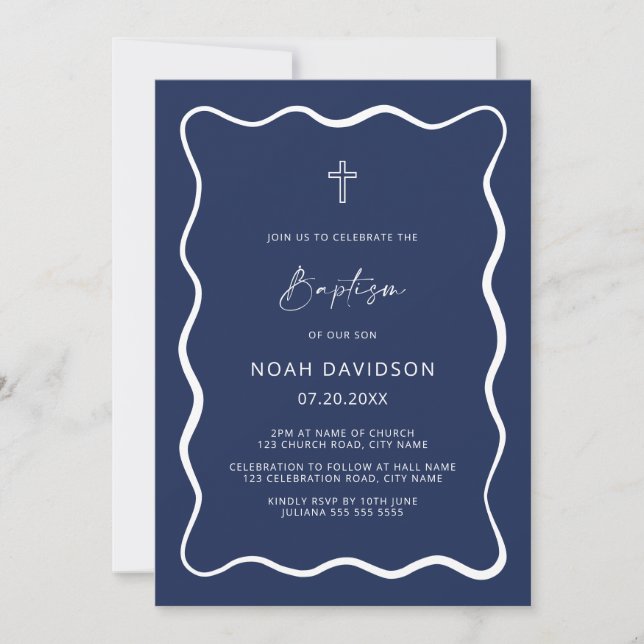 Modern Boy Baptism Invitation Wavy (Front)
