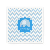 Modern Boy Blue Elephant Baby Shower Chevron Napkins