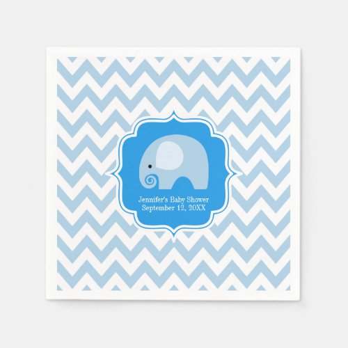 Modern Boy Blue Elephant Baby Shower Chevron Napkins