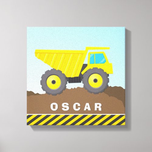 MODERN boy bright yellow dump truck construction Canvas Print