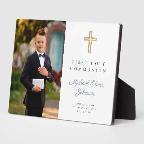Modern Boy First Holy Communion Photo   Plaque