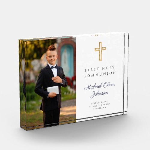 Modern Boy First Holy Communion Picture Photo Block