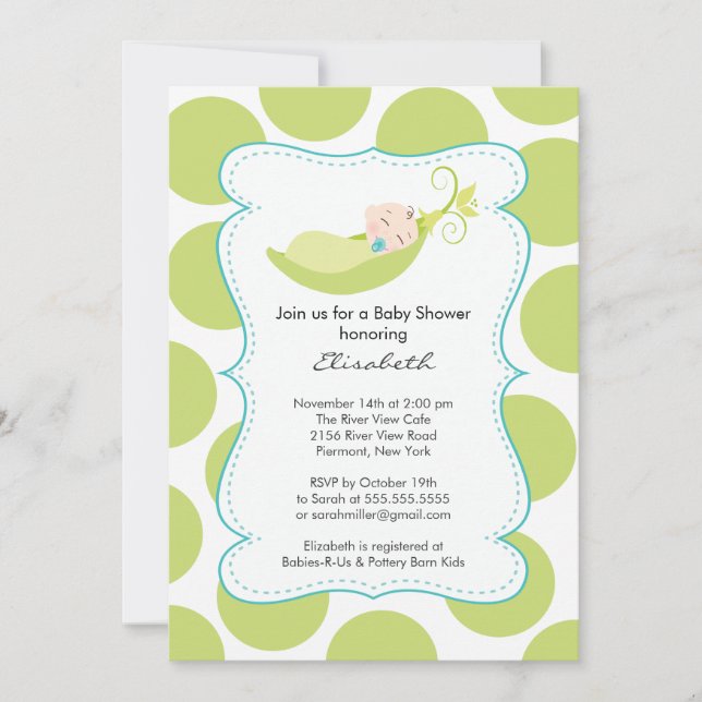 Modern Boy In Pea Pod Baby Shower Invitation (Front)