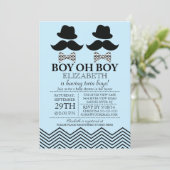 Modern Boy Little Man Mustache TWINS Baby Shower Invitation (Standing Front)
