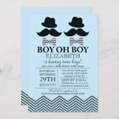 Modern Boy Little Man Mustache TWINS Baby Shower Invitation (Front/Back)