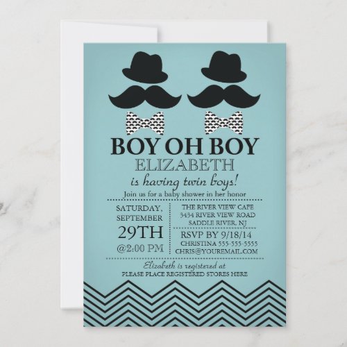 Modern Boy Little Man Mustache TWINS Baby Shower Cards