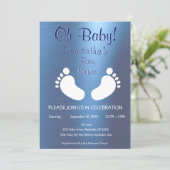 Modern Boy Oh Baby Shower Foot Print Invitation (Standing Front)