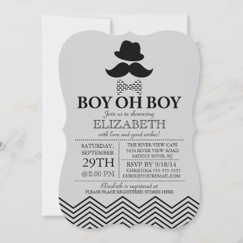 Modern Boy Oh Boy Little Man Mustache Baby Shower Invitation