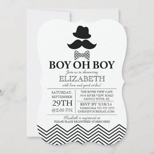 Modern Boy Oh Boy Little Man Mustache Baby Shower Invitation