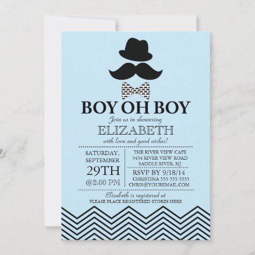 Modern Boy Oh Boy Little Man Mustache Baby Shower Invitation