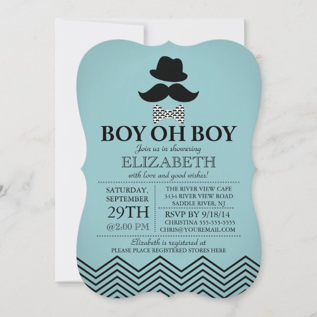 Modern Boy Oh Boy Little Man Mustache Baby Shower Invitation (Front)