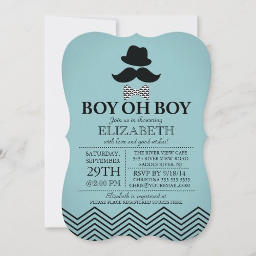 Modern Boy Oh Boy Little Man Mustache Baby Shower Invitation