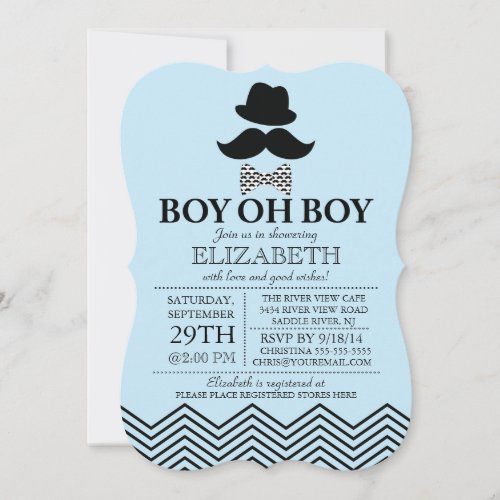 Modern Boy Oh Boy Little Man Mustache Baby Shower Invitation