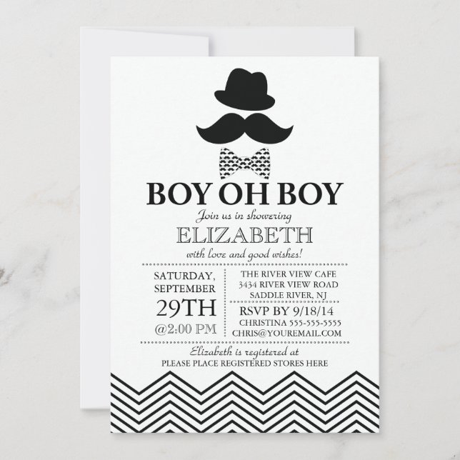 Modern Boy Oh Boy Little Man Mustache Baby Shower Invitation (Front)
