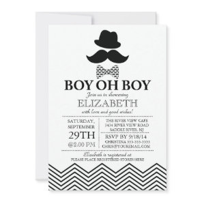 Modern Boy Oh Boy Little Man Mustache Baby Shower Invitation