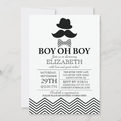 Modern Boy Oh Boy Little Man Mustache Baby Shower Invitation