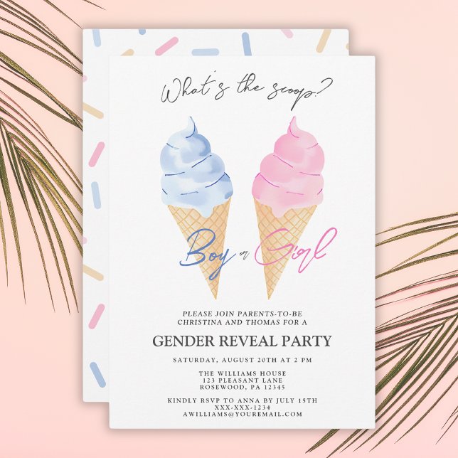 Modern Boy or Girl Ice-Cream Gender Reveal Invitation (Creator Uploaded)