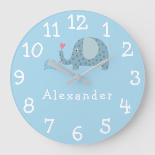 Modern Boy Personalized Polka Dot Elephants Large Clock