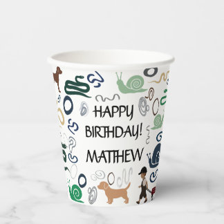 Modern boy themed baby shower paper cups