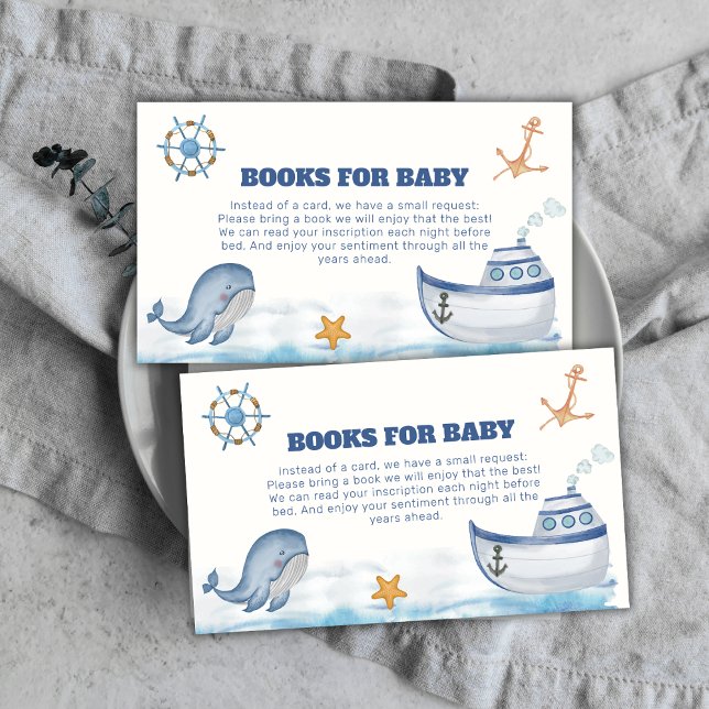 Modern Boy Whale Sailboat Books For Baby Shower  Enclosure Card (Modern Boy Whale Sailboat Books For Baby Shower Enclosure Card)