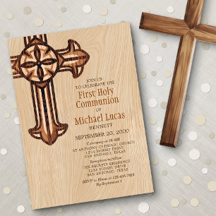 Modern Boys Adults First Communion Invitation