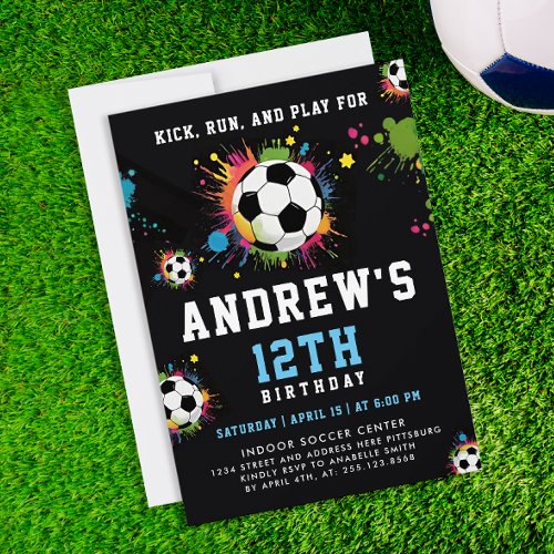 Modern Boys Blue And Black Soccer Sport Balls Team Invitation