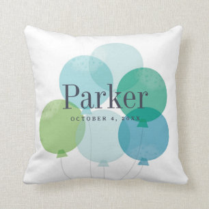 Modern Boys Blue Balloon Bunch Rainbow Kids Throw Pillow