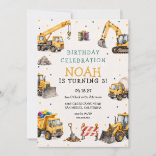 Modern Boys Construction Birthday Party Invitation