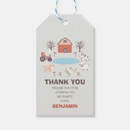 Modern Boys Oink Baa Moo Farm Birthday Gift Tags