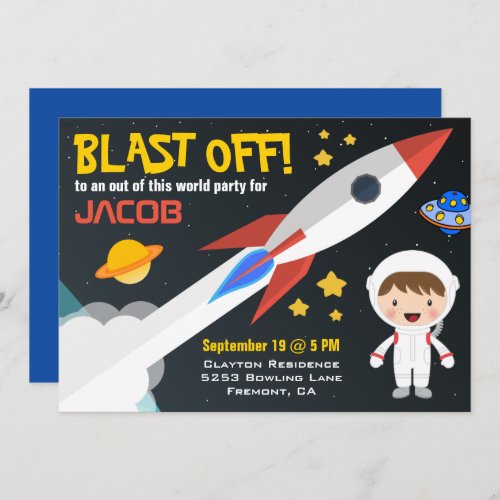 Modern Boys Outer Space Rocket Birthday Party Invitation