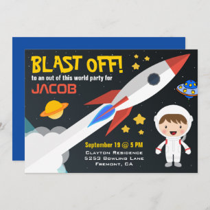 Modern Boys Outer Space Rocket Birthday Party Invitation
