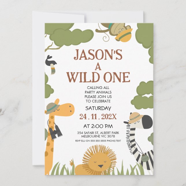 Modern Boys Safari Photo Wild One Birthday Invitation (Front)