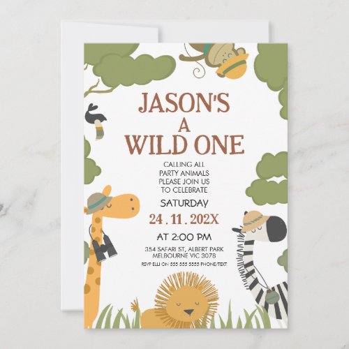 Modern Boys Safari Photo Wild One Birthday Invitation